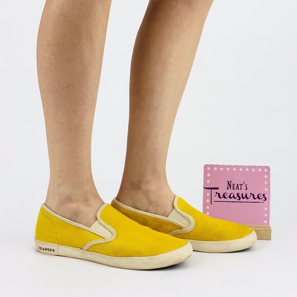 Sea Vees Womens BAJA SLIP ON FIESTA Yellow Canvas Slip On Casual Shoes Sz 7 M - Picture 1 of 10